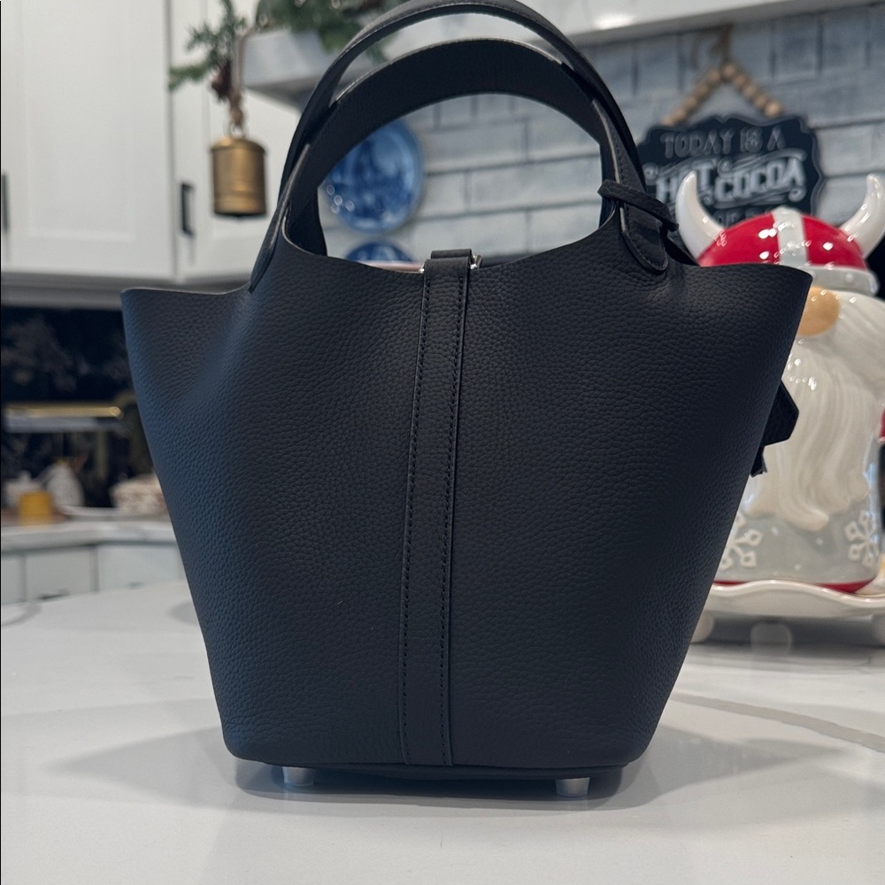 Mini Bucket Black Genuine Leather 18 CM,Picotin style - Picture 2 of 5